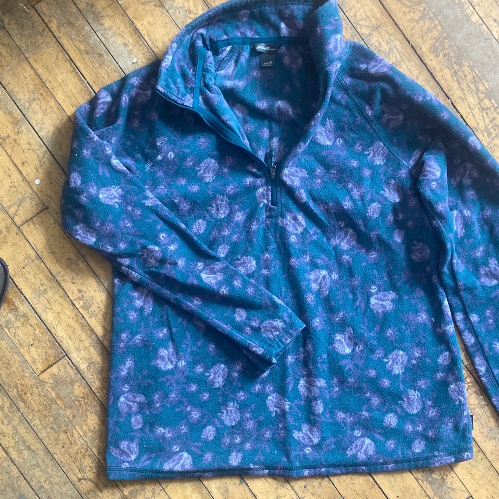 Eddie Bauer Teal and Lavender Floral quarter zip